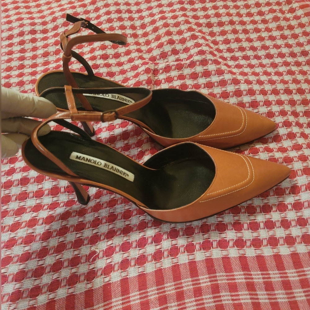 Manolo Blahnik Brown Leather Strappy Heels Size 37.5 - Picture 4 of 15